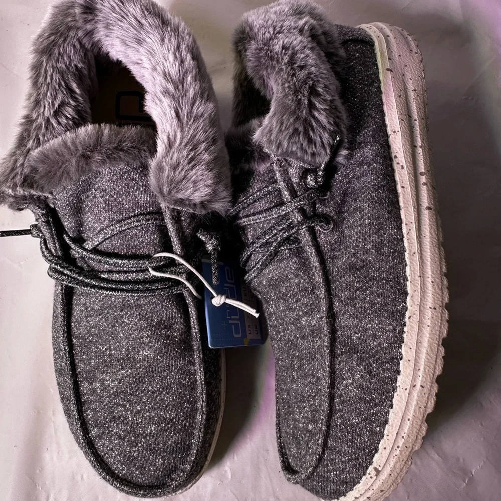 Hey Dude Kids Gray Fur-Lined Slippers